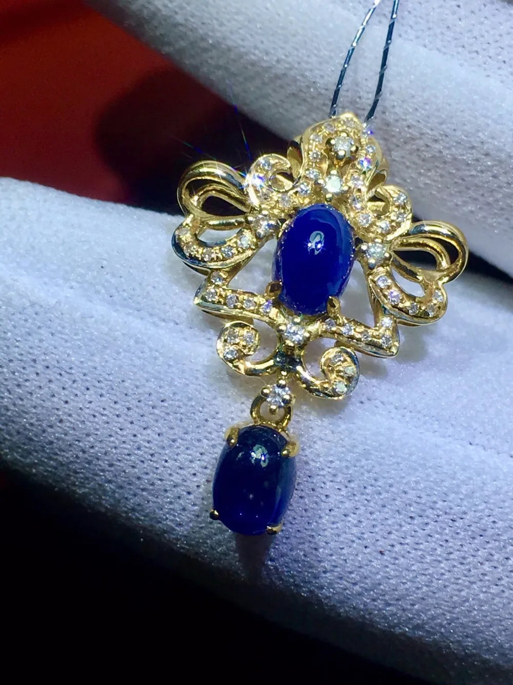 Pendant 18K Gold 1.79ct Blue Sapphire Gemstones Necklace for Women