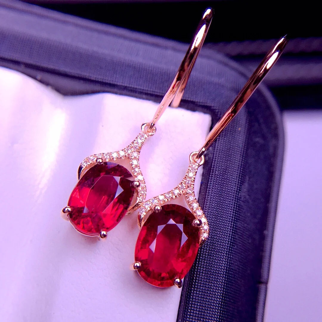 Earrings 18K Gold 3.8ct Tourmaline Gemstones Ethnic Stud Female's Fine