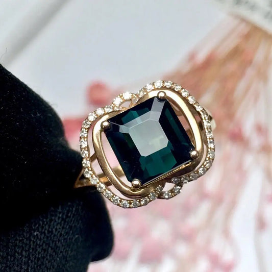 Ring 18K Gold 2.8ct Blue Tourmaline Gemstone Diamonds Men's Wedding Ring