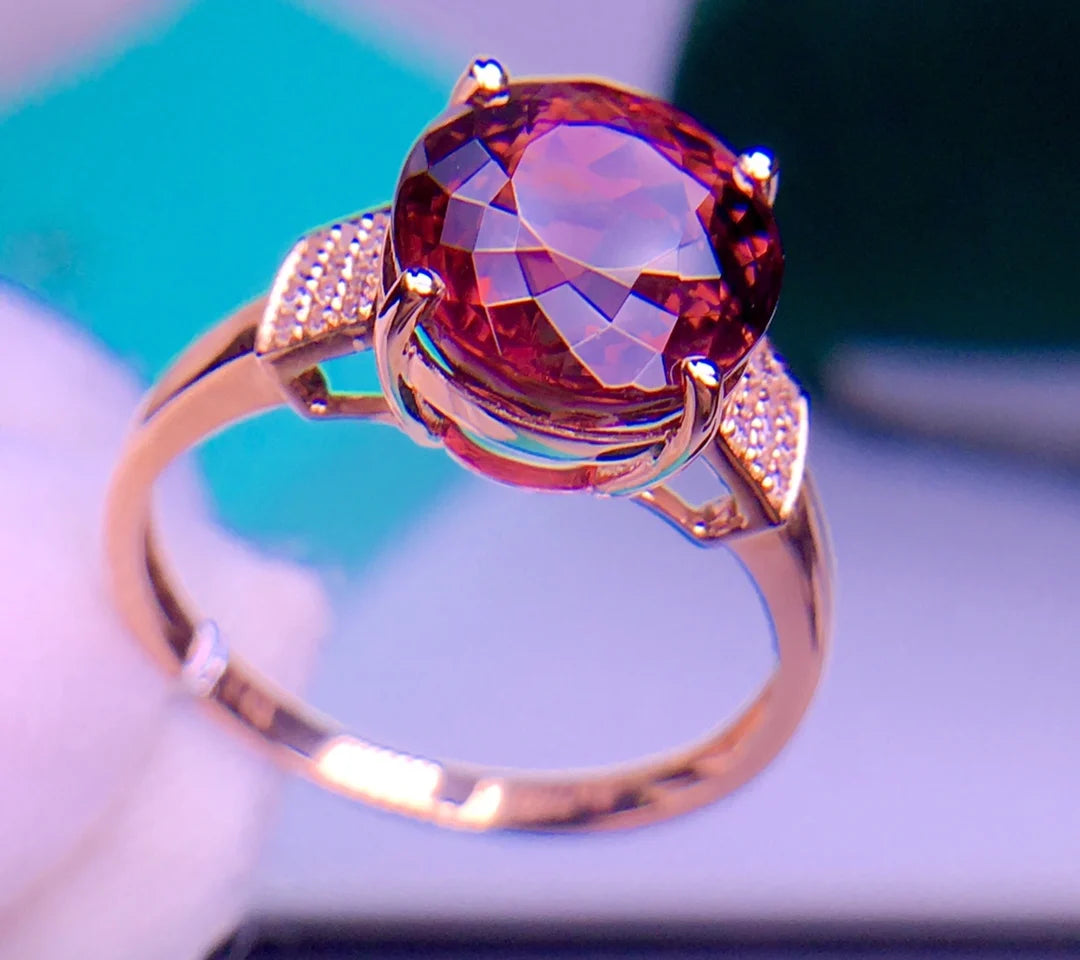 Ring 18K Rose Gold 4.6ct Red Tourmaline Gemstone Female Fine