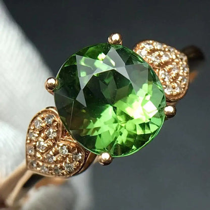 Ring 18K Gold 2.1ct Green Tourmaline Gemstone Diamonds Men's Wedding Ring