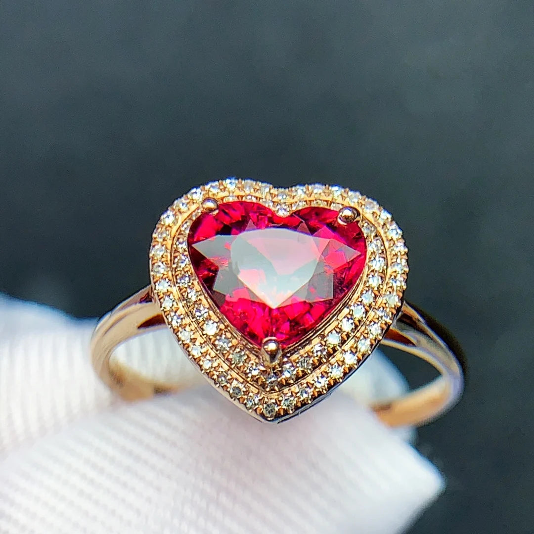 Ring 18K Rose Gold AU750 2.2ct Red Tourmaline Gemstone Female's Fine Jewelry