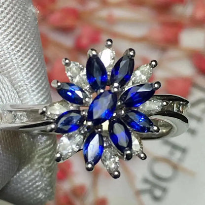 Ring Pt900 Platinum 0.9ct Blue Sapphire Diamond Female Wedding