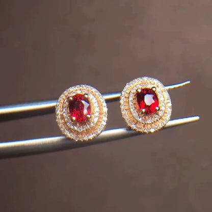 Earrings 18K Gold 0.84ct Red Ruby Gemstones Stud Female's Fine Gift