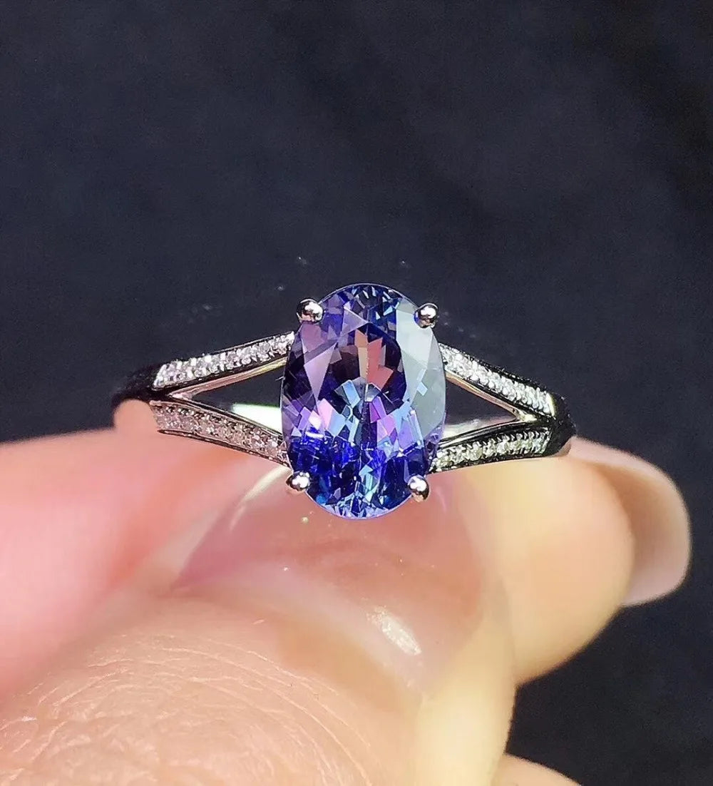 Ring 18K Gold 1.6ct Tanzanite Gemstones Diamonds Female Anniversary