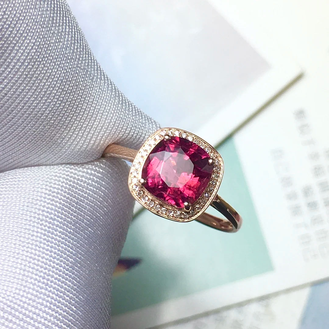 Ring 18K Gold 2ct Rubellite Tourmaline Diamonds Female's