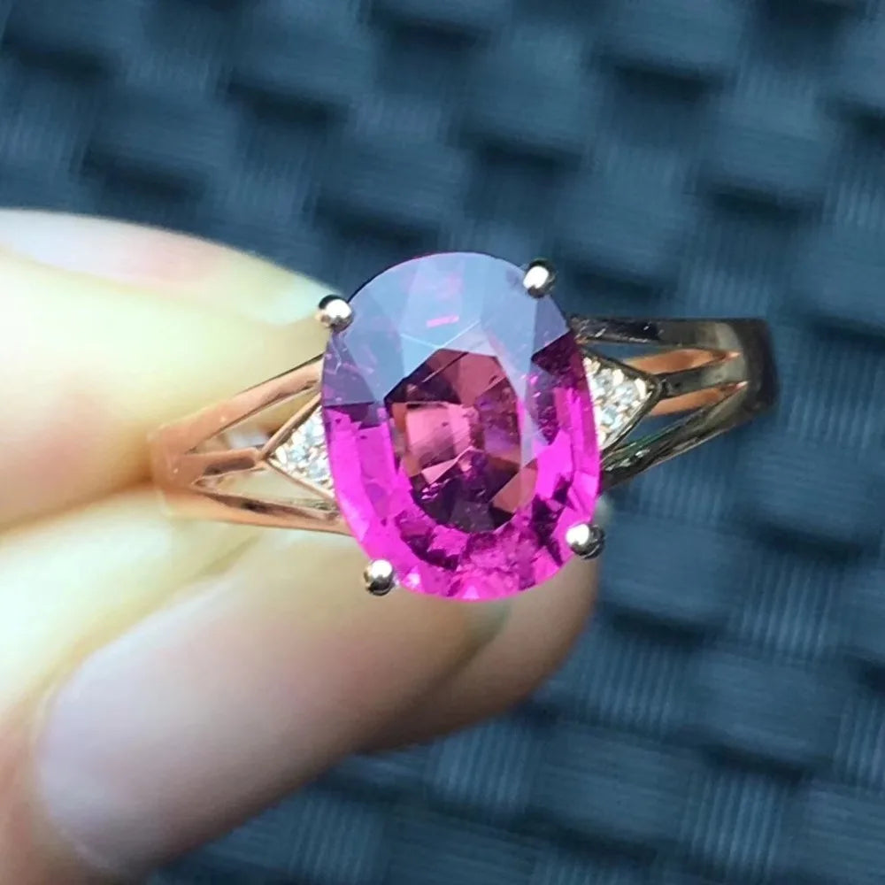 Ring 18K Gold 2.5ct Red Tourmaline Gemstone Female's Gift Brazil