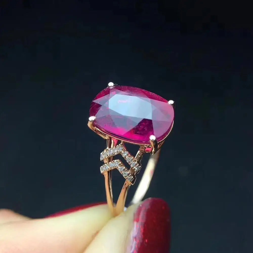 Ring 18K Gold 4.5ct Rubi Tourmaline Gemstone Diamond Female Gift