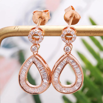 Earrings 14K Rose Gold 0.5ct DEF VS-VVS Pear Lab Diamond Drop Female's