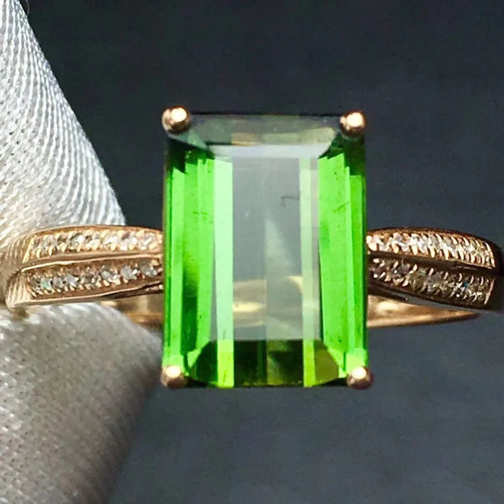 Ring 18K Gold 2.5ct Green Tourmaline Gemstone Diamonds Men's Wedding Ring