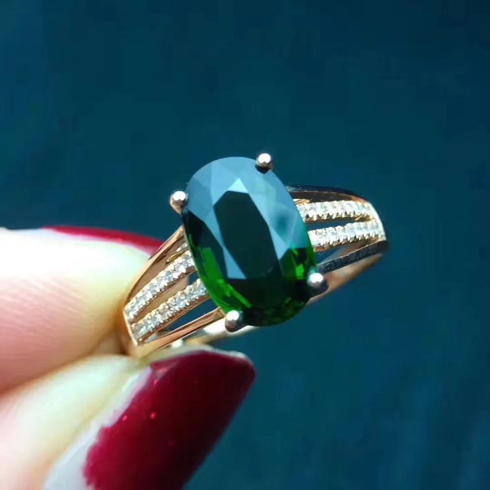 Ring 18K Rose Gold 2.9ct Green Tourmaline Diamonds Female's