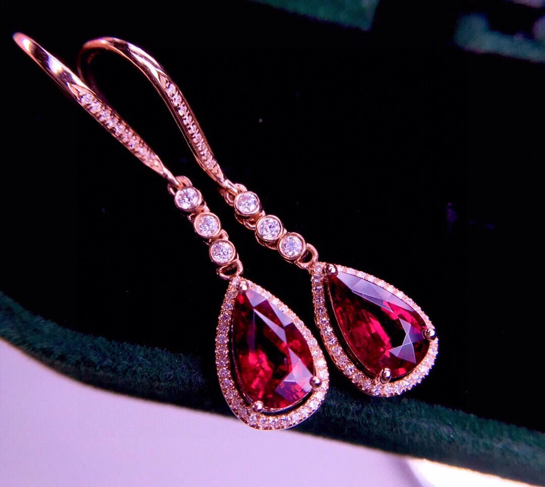 Earrings 18K Gold 3.2ct Tourmaline Gemstones Drop Ethnic Female's