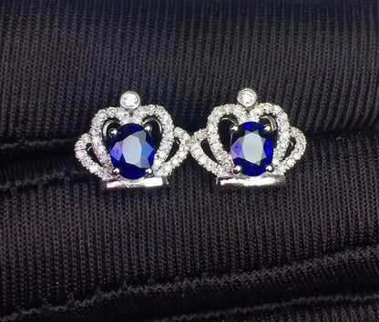 Earrings 18K Gold 1.1ct Royal Blue Sapphire Gemstones Stud Female