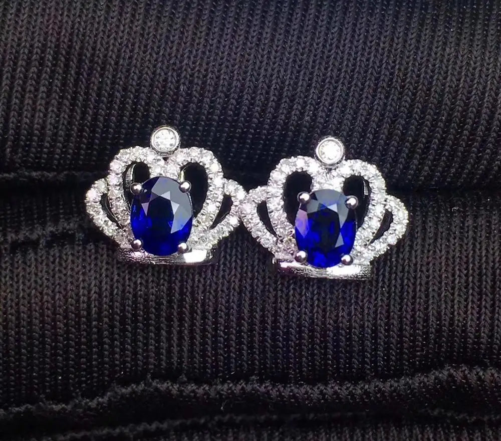 Earrings 18K Gold 1.1ct Royal Blue Sapphire Gemstones Stud Female