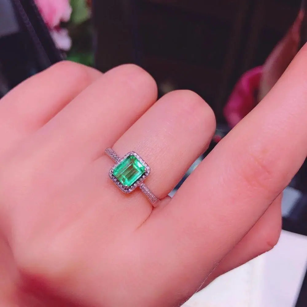 Ring 18K Gold 1.12ct Green Emerald Diamond Female's Fine Jewelry