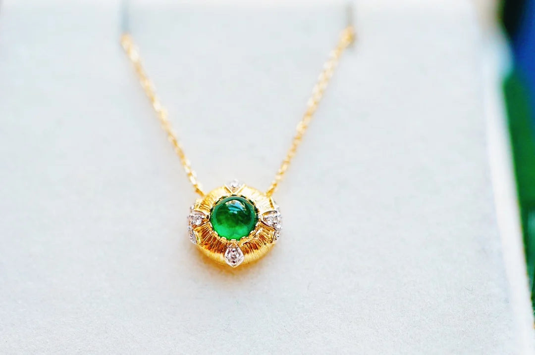 Necklace 18K Gold Green Emerald 4.6mm Gemstone Pendant Female's