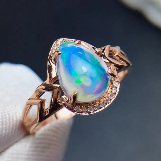 Ring 18K Gold 1.4ct Opal Gemstones Diamonds Female Fine Jewelry