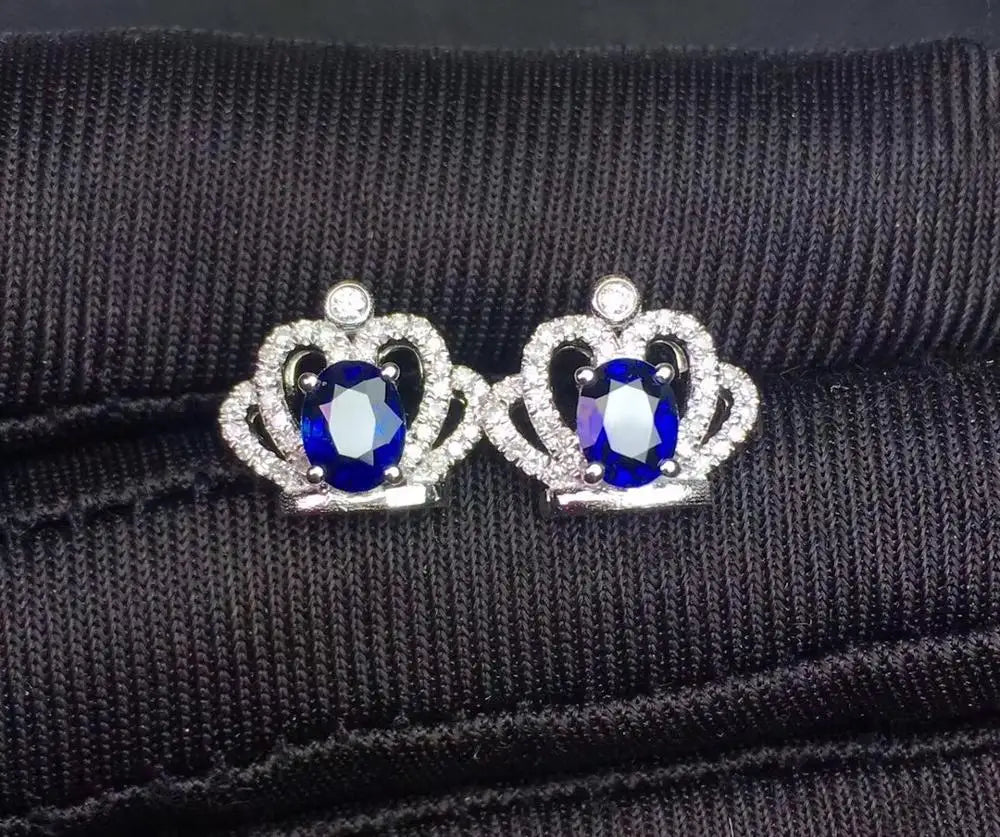 Earrings 18K Gold 1.1ct Royal Blue Sapphire Gemstones Stud Female