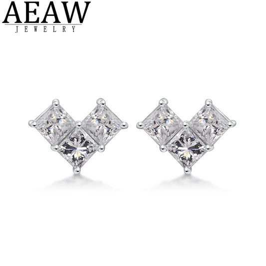 Earrings 14K White Gold 0.24ct DEF VS-VVS Princess Lab Diamond Stud Female's