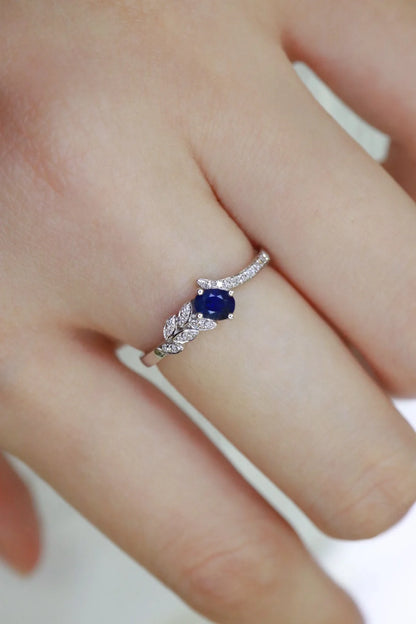 Ring 18K Gold 0.30ct Royal Blue Sapphire Gemstones Diamonds Female's