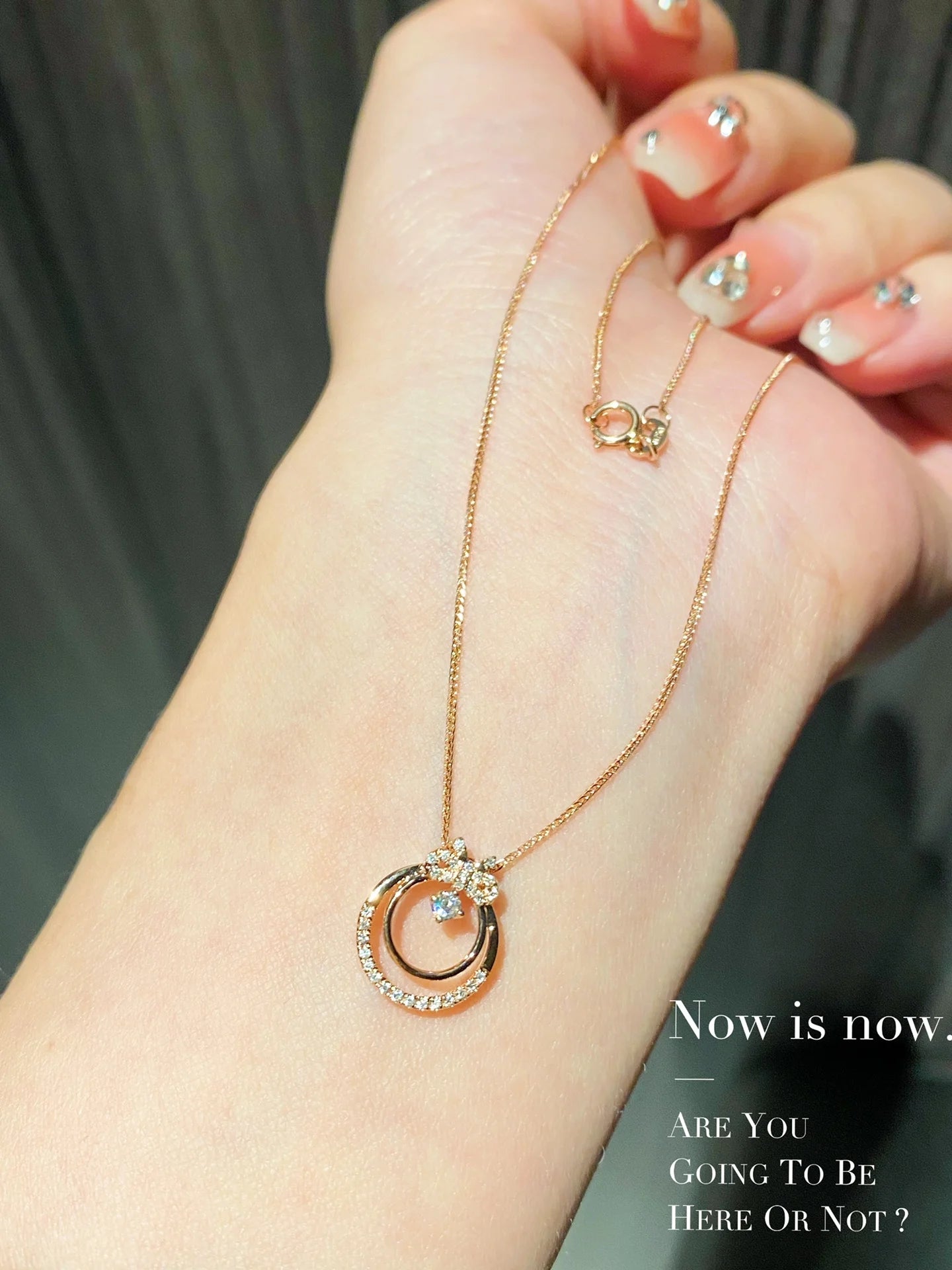 Necklace 18K Rose Gold White Diamonds Pendant Female's Fine Jewelry