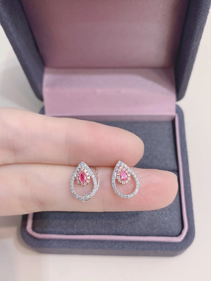 Earrings 18K White Gold 0.16ct Pink Diamonds Stud Female's Fine