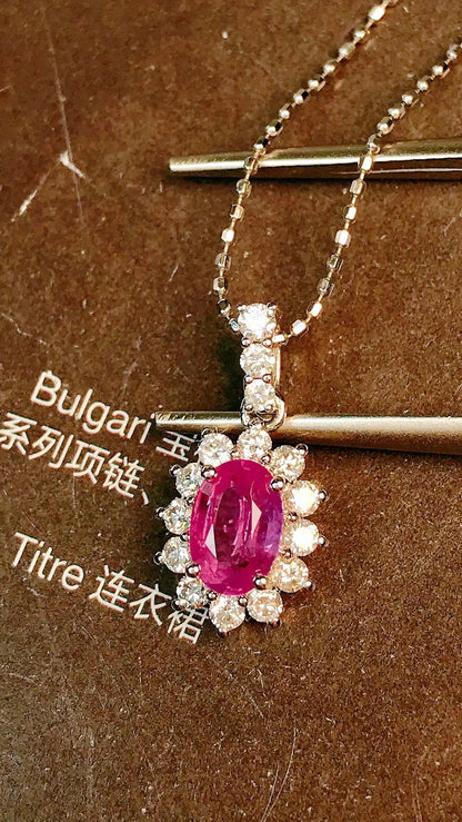 Pendant 18K White Gold 0.63ct Pink Sapphire Gemstones Necklace for Women