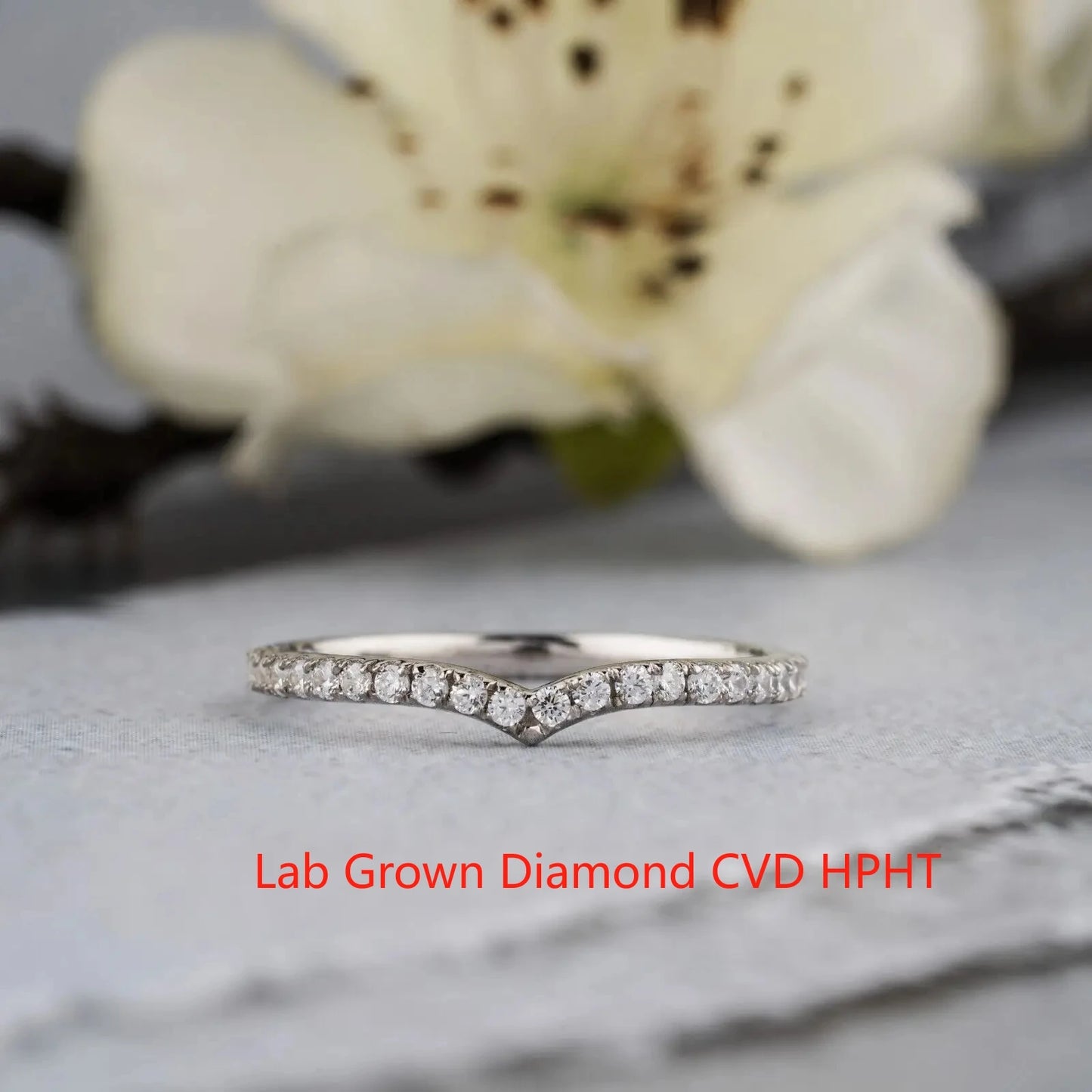 Ring 14k White Gold V Shape Curved Lab Grown Diamond Eternity Band DEF VS-VVS Wedding Jewelry