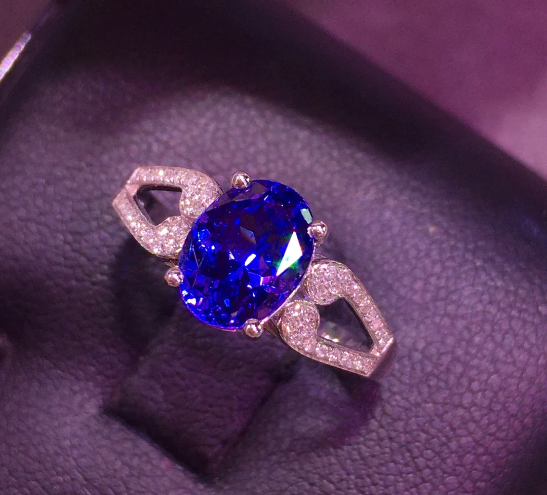 Ring 18K Gold 1.9ct Tanzanite Diamonds Female Anniversary Gift