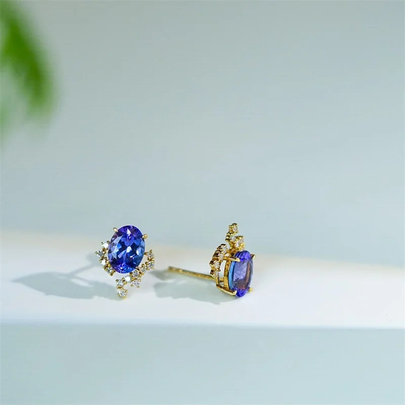 Earrings 18K White Gold 3.15ct Blue Tanzanite Stud Female's Fine