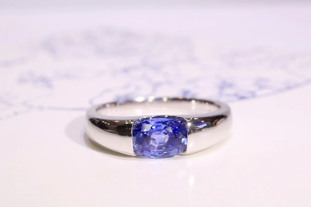 Ring 18K Gold 0.93ct Cornflower Blue Sapphire Gemstones Diamonds Female Fine Jewelry