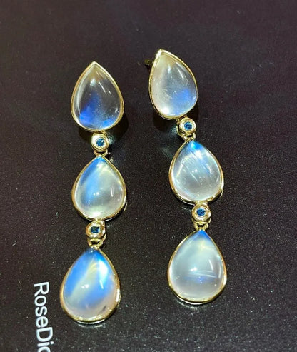 Earrings 18K Gold 13.3ct Moonstone Drop Female's Fine Gift