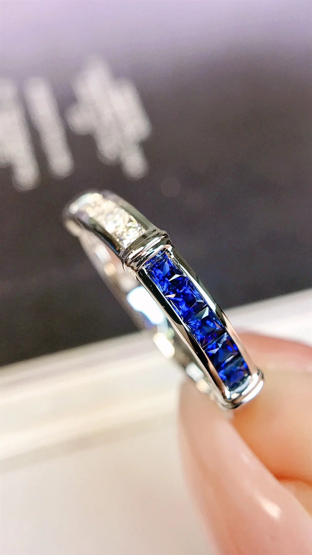 Ring 18K Gold 0.45ct Blue Sapphire Diamonds Female's Jewelry