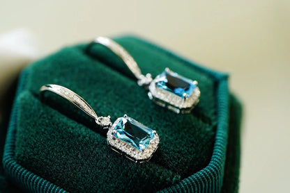 Earrings 18K White Gold 1.3ct Aquamarine Diamonds Female's Fine