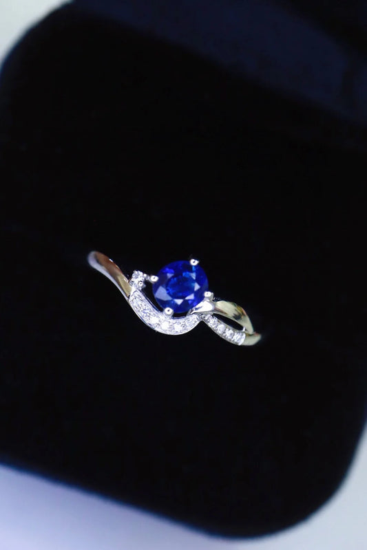 Ring 18K Gold 0.38ct Royal Blue Sapphire Gemstones Diamonds Female's