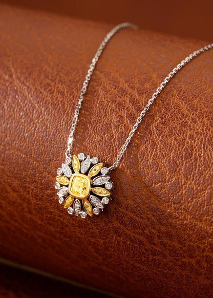 Necklace 18K Gold 0.28ct Yellow Diamonds Pendants Female's