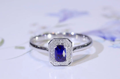 Ring 18K Gold 0.31ct Blue Sapphire Gemstones Diamonds Female