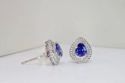 Earrings 18K Gold 1.18ct Royal Blue Sapphire Gemstones Stud Female's