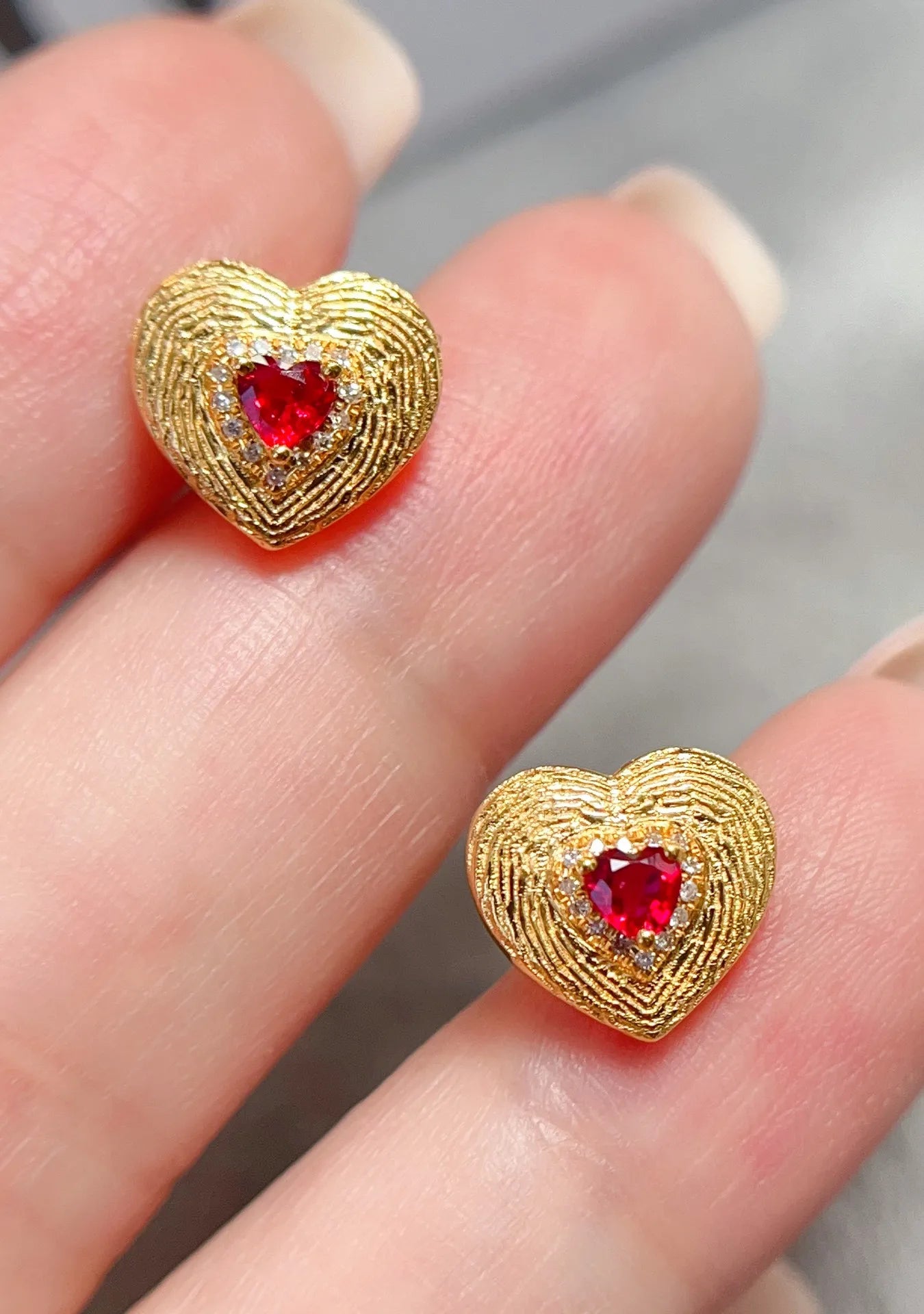 Earrings 18K White Gold 0.3ct Red Ruby Gemstones Stud Female's Fine