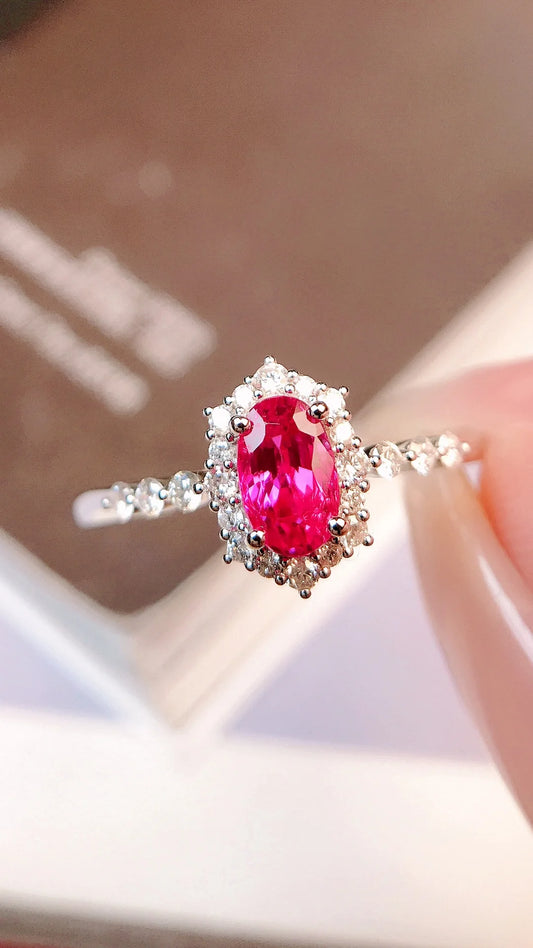 Ring 18K Gold 0.70ct Red Ruby Diamonds Female's Women's Fine Jewelry