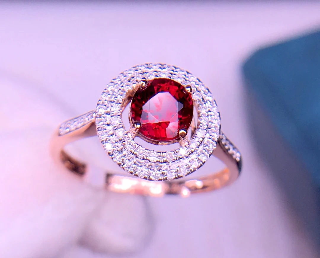 Ring 18K Gold 1ct Red Tourmaline Gemstones Diamonds Female's