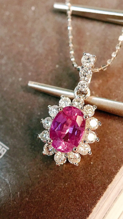 Pendant 18K White Gold 0.74ct Pink Sapphire Gemstones Necklace for Women