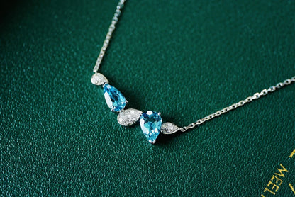 Necklace 18K Gold 1.11ct Blue Aquamarine Pendants Female's