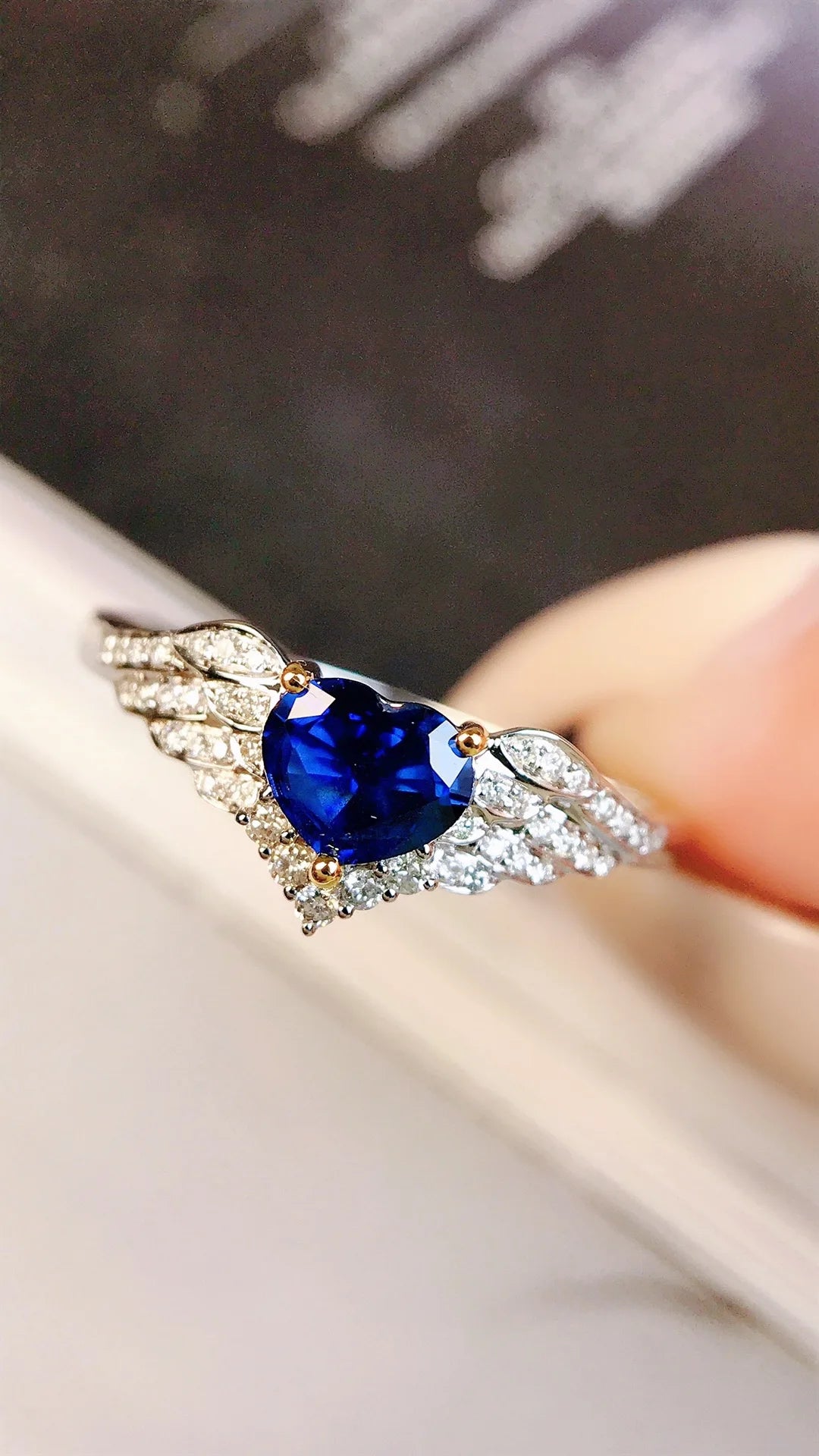 Ring 18K Gold 0.54ct Blue Sapphire Gemstones Diamonds Female