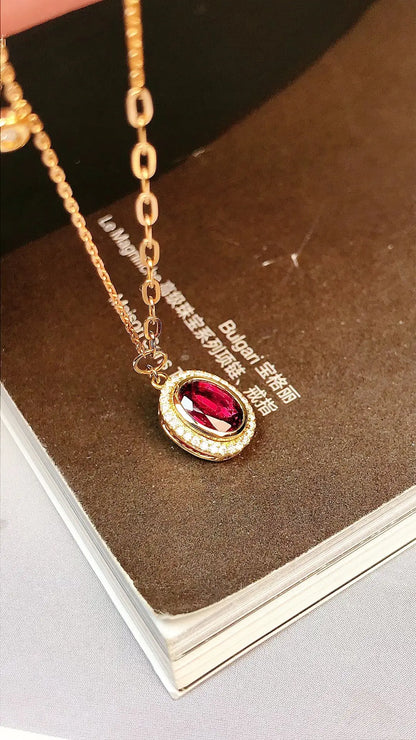 Necklace 18K Gold 0.73ct Red Ruby Diamonds Pendant Female's