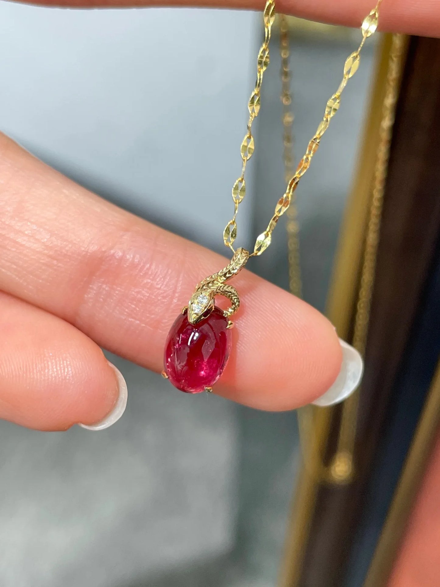 Pendant 18K Gold 1ct Rubillite Red Tourmaline Gemstones Diamond Necklace