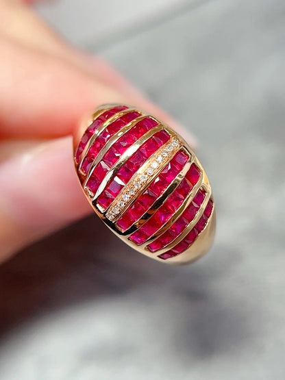 Ring 18K Gold 2.1ct Red Ruby Diamonds Anniversary Female's