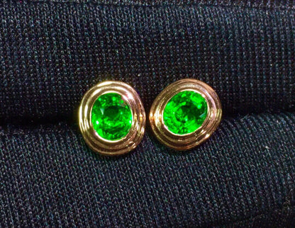 Earrings 18K Gold 1.78ct Tsavorite Diamonds Stud Female's Fine