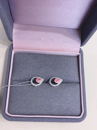 Earrings 18K White Gold 0.16ct Pink Diamonds Stud Female's Fine