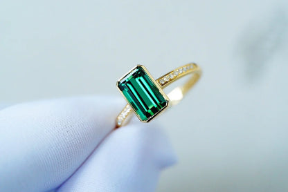 Ring 18K Gold 1.8ct Green Tourmaline Diamonds Male Wedding